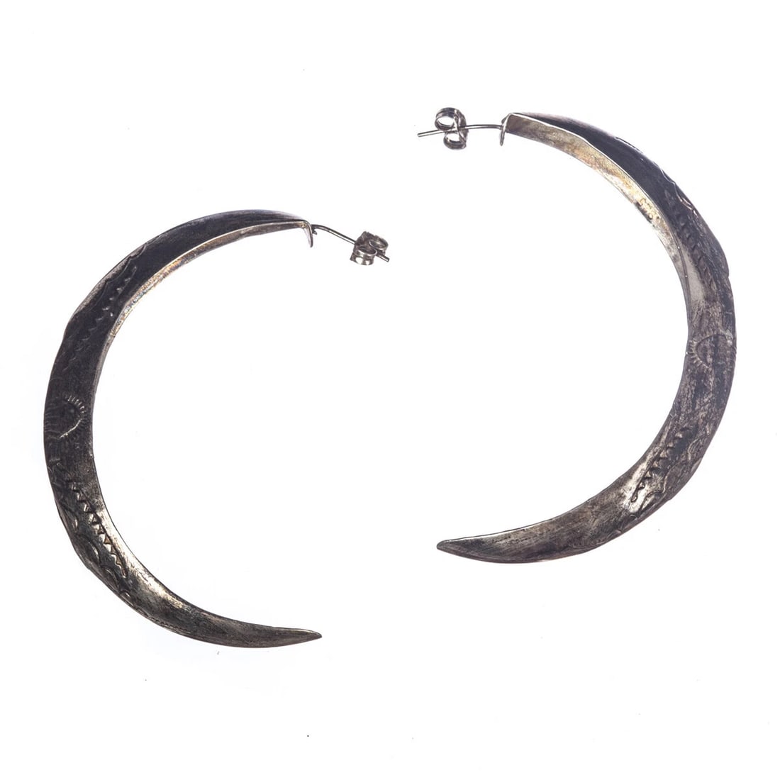 Sterling Silver Tribal Etched Half Hoop Stamped Earrings Alberto Juan - 6