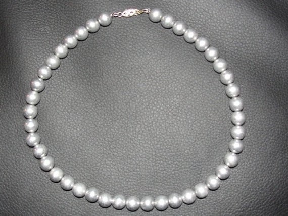 Art Deco Sterling Silver Ball Bead Necklace with Satin Finish - 2