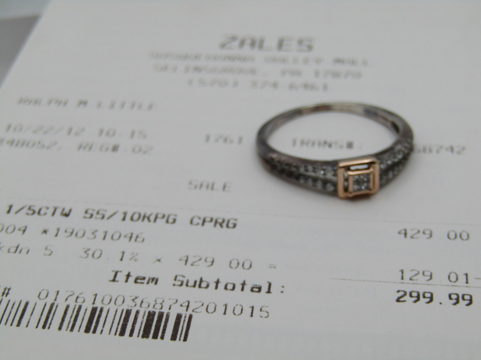 Sterling 10kt Diamond Engagement Ring, .20 TCW Signed IKS, Sz. 9.75 - 8