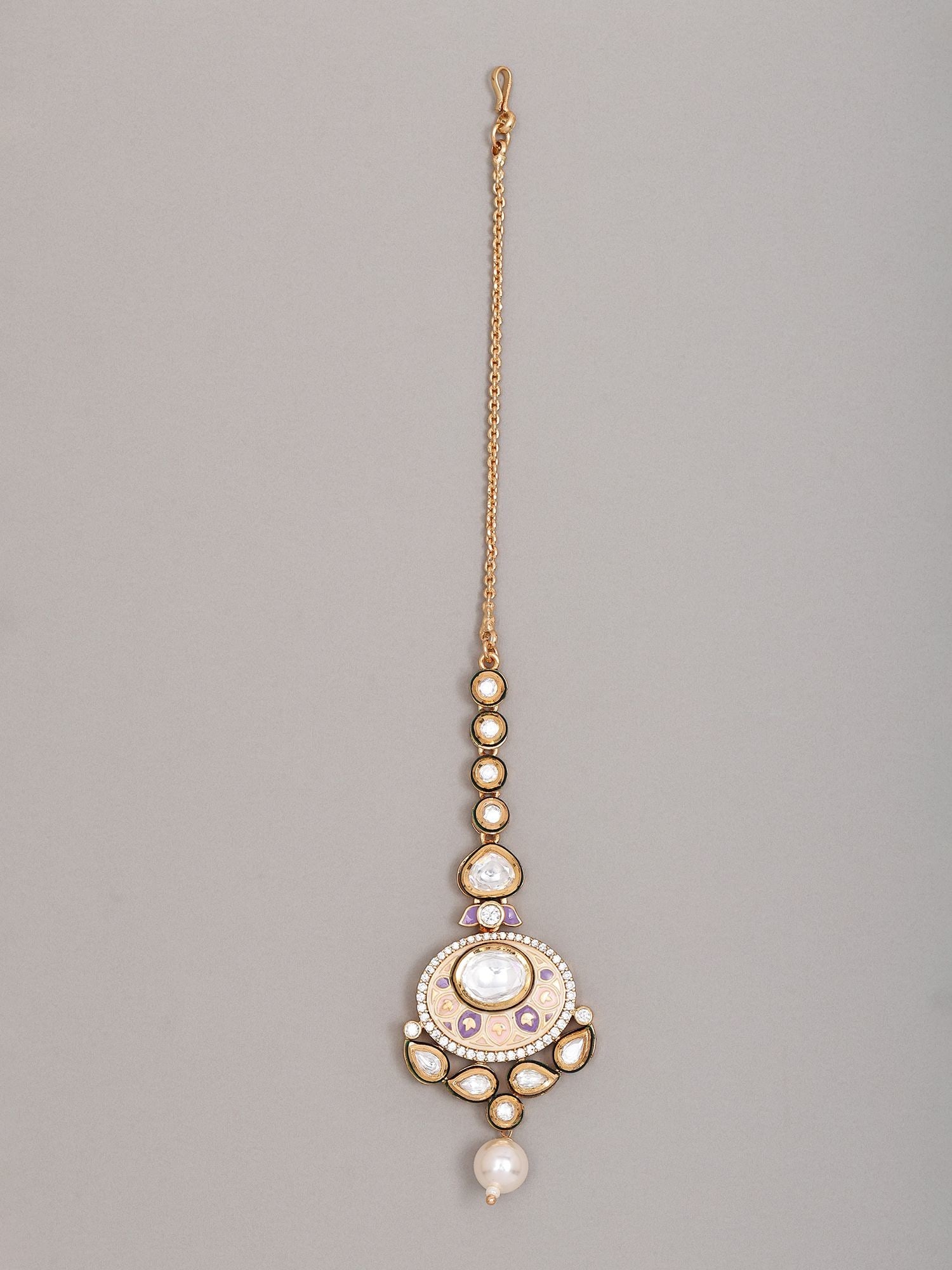 Meenakari Style Polki Stone Studded Maang Tikka - 2