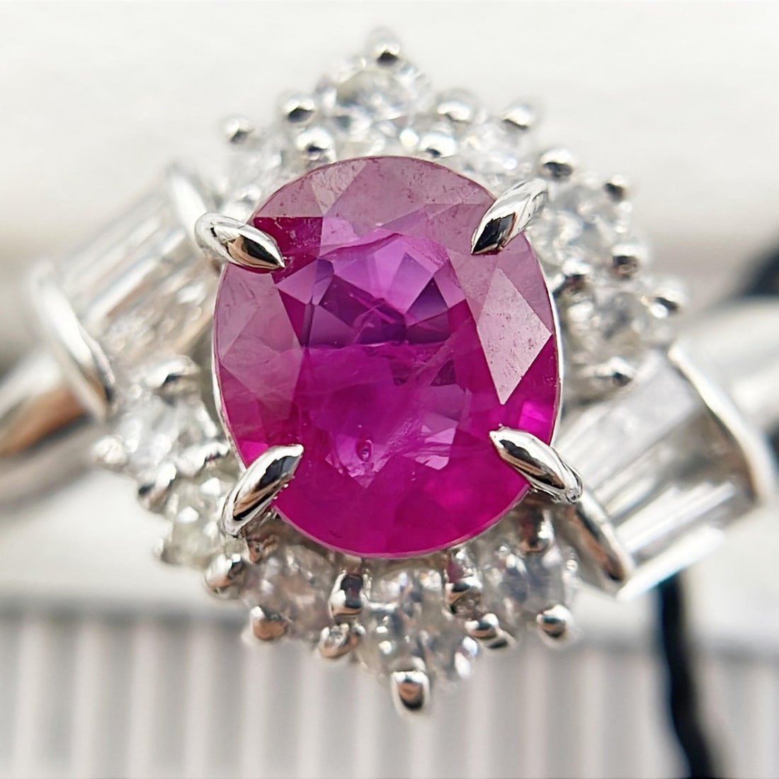 Ring Platinum - 1.02ct. tw. Ruby - Diamond - NATURAL RUBY BURMA - 3