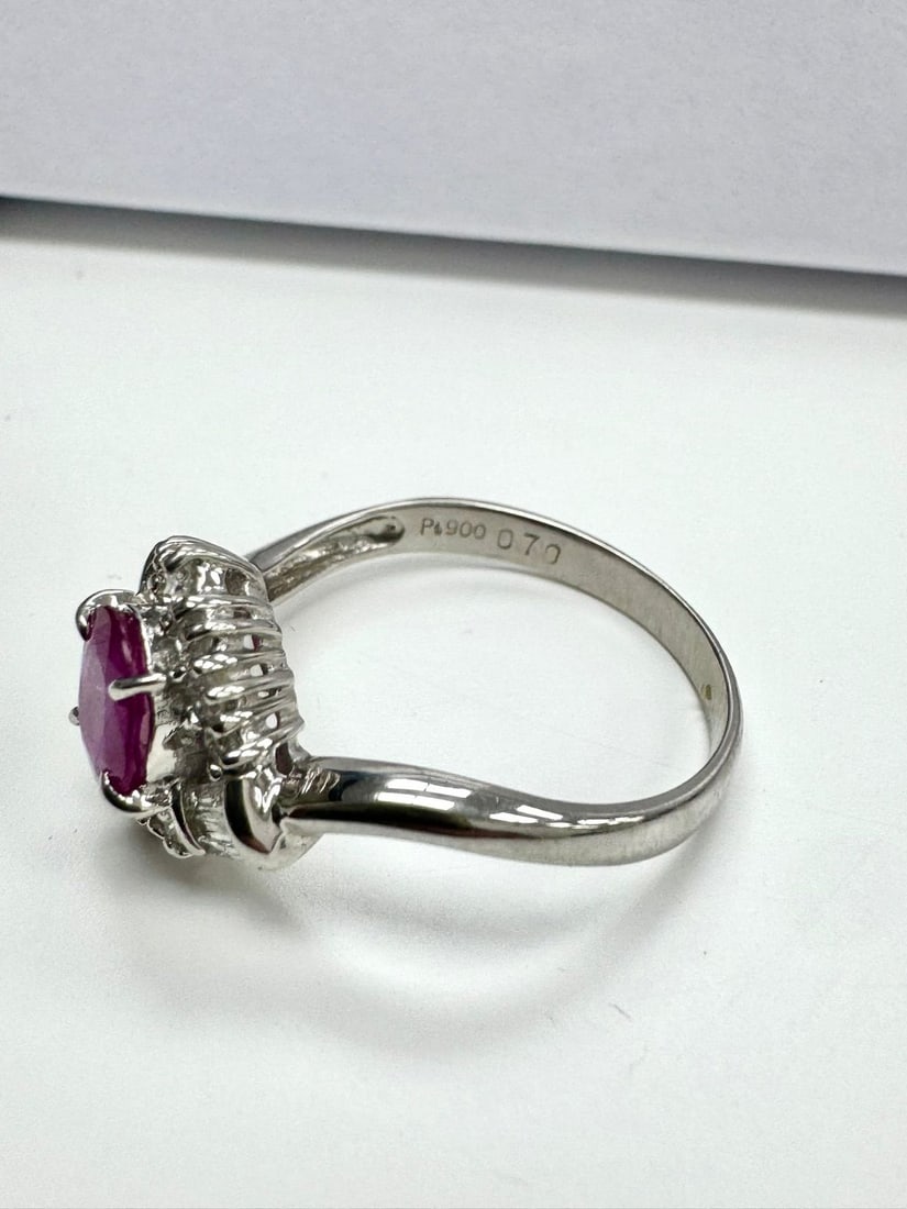 Ring Platinum - 1.02ct. tw. Ruby - Diamond - NATURAL RUBY BURMA - 4