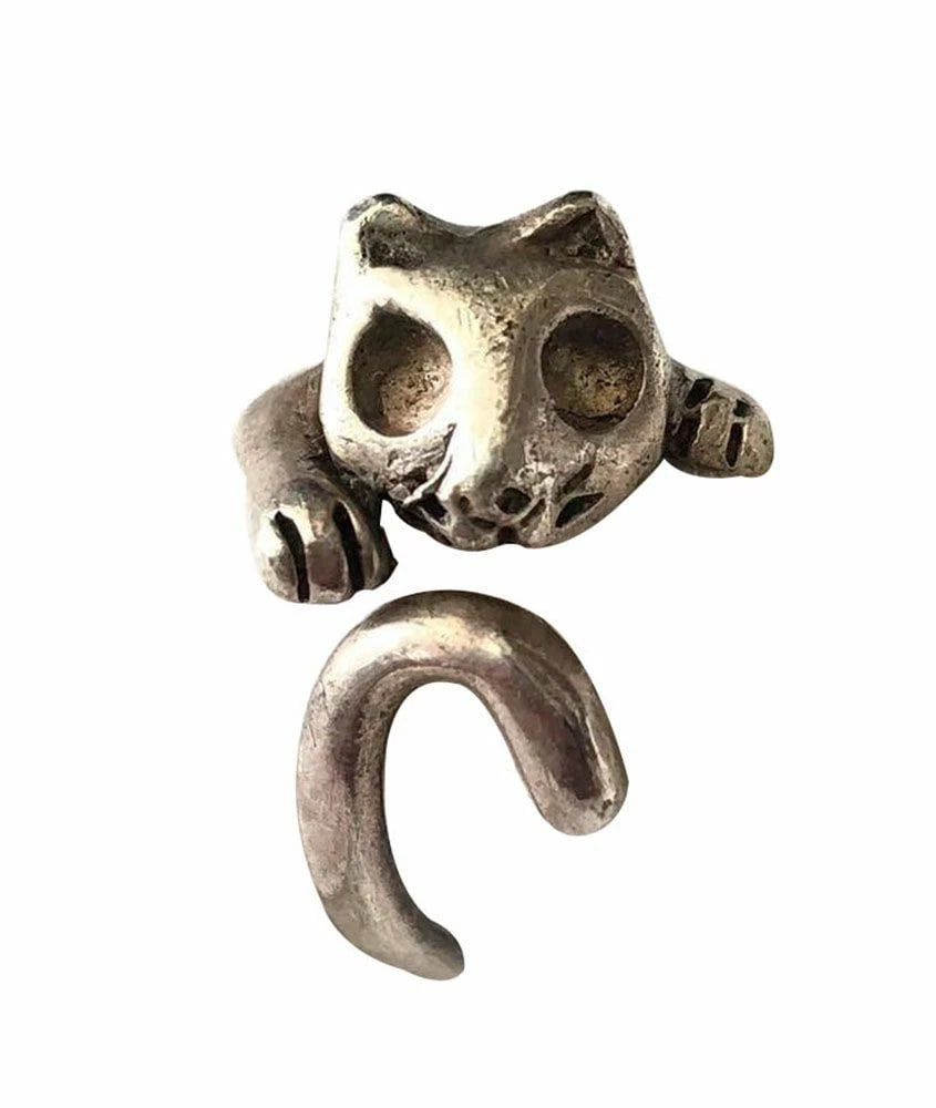Pre Owned Mexican Sterling Silver Wrap Cat Ring - 2