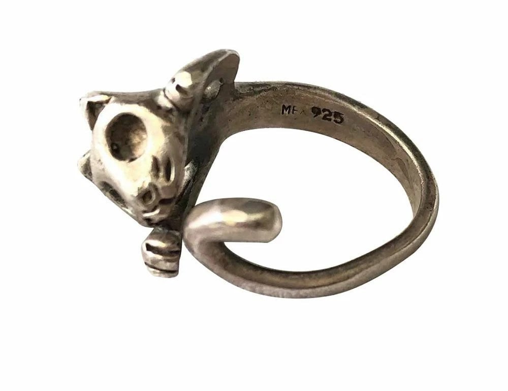 Pre Owned Mexican Sterling Silver Wrap Cat Ring - 3