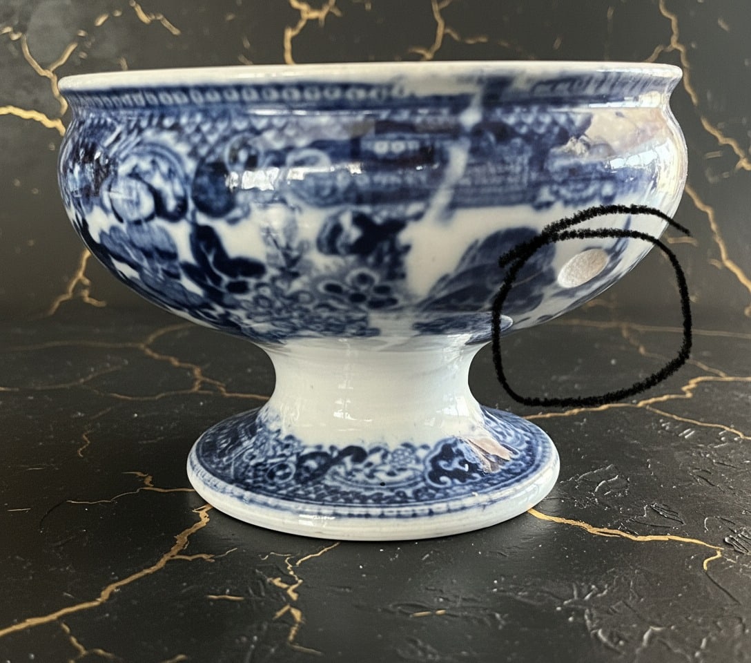 Antique Blue Willow Transferware Pedestal Salt Cellar, English Circa 1820 - 6
