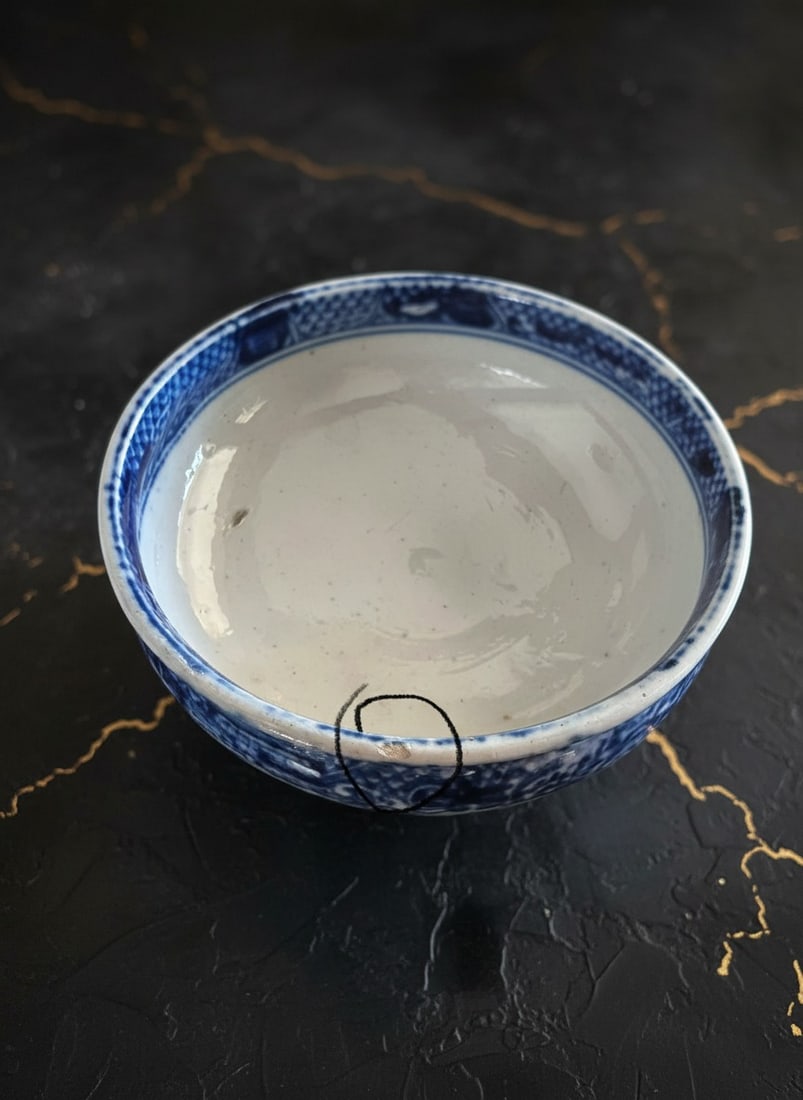 Antique Blue Willow Transferware Pedestal Salt Cellar, English Circa 1820 - 7