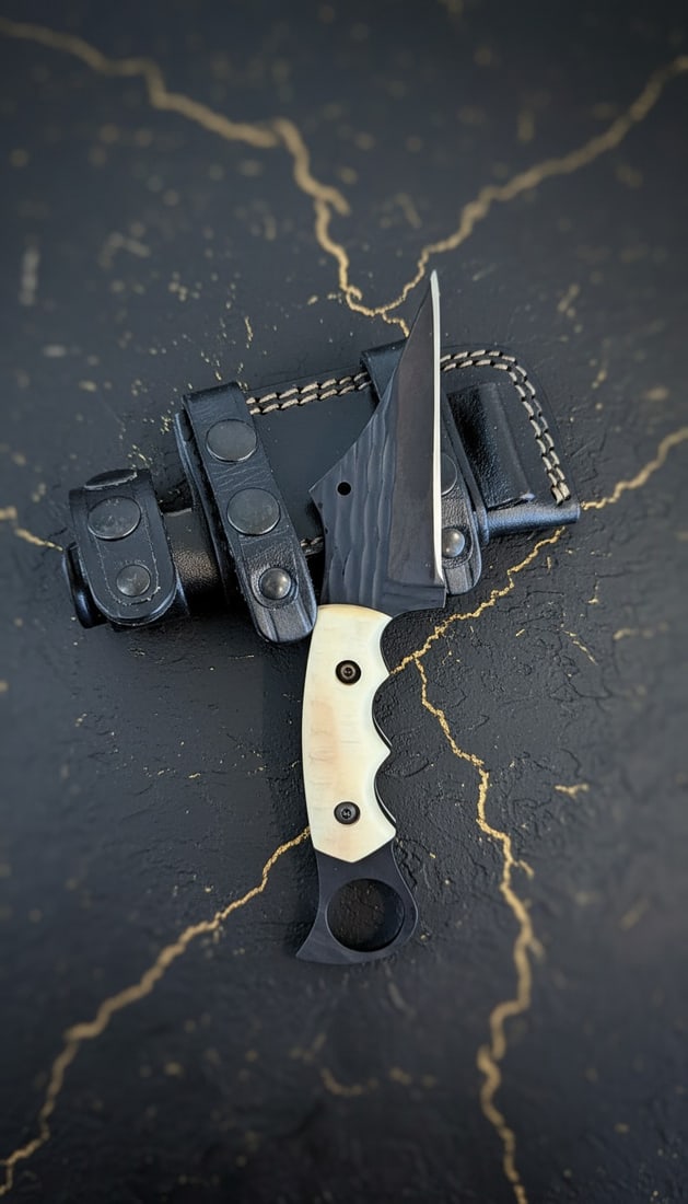8" Custom Forged D2 Steel Karambit Knife, Hammered Bone Handle, Leather Sheath: Title:8" Custom Forged D2 Steel Karambit Knife, Hammered Bone Handle, Leather Sheath Description:This handcrafted knife features a 4-inch blade and a 4-inch handle, offering a balanced and functional 