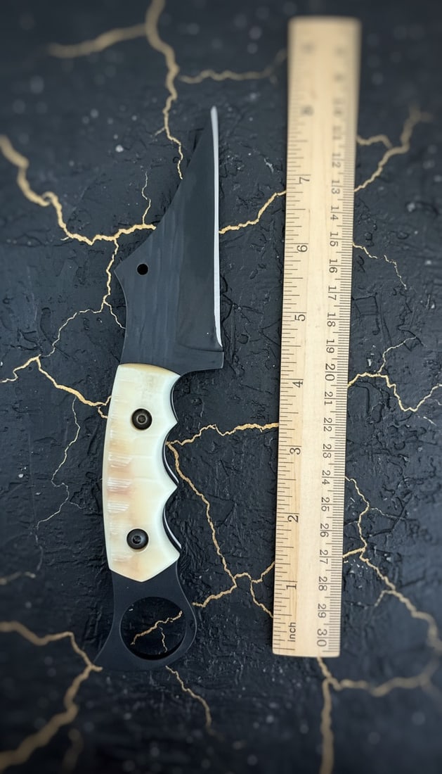 8" Custom Forged D2 Steel Karambit Knife, Hammered Bone Handle, Leather Sheath - 2