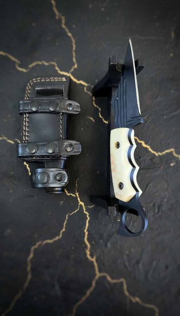 8" Custom Forged D2 Steel Karambit Knife, Hammered Bone Handle, Leather Sheath - 3