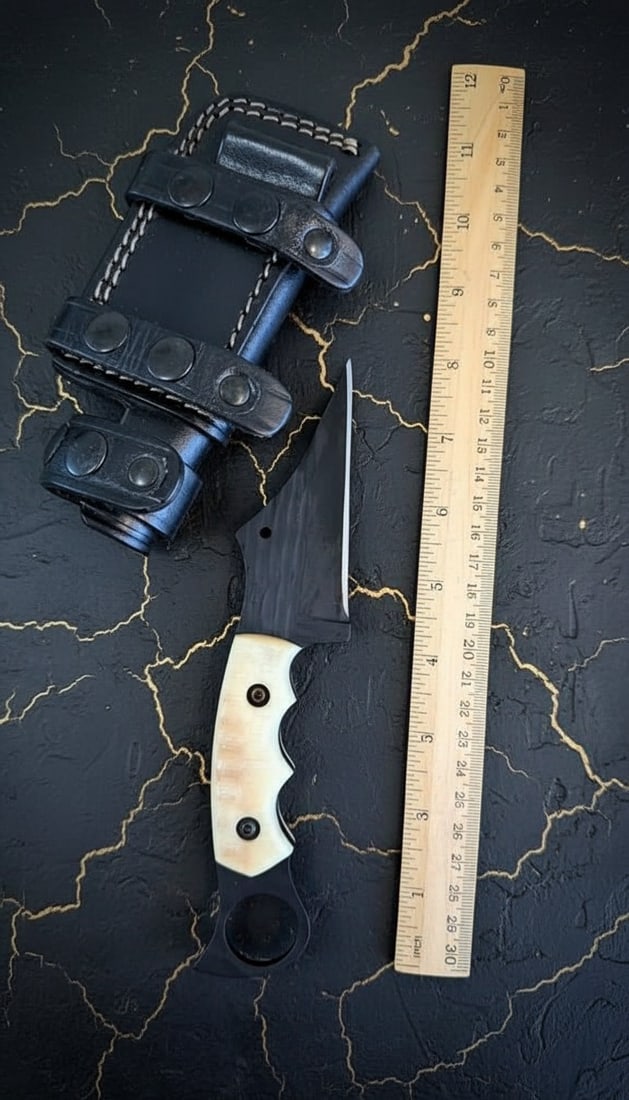 8" Custom Forged D2 Steel Karambit Knife, Hammered Bone Handle, Leather Sheath - 4