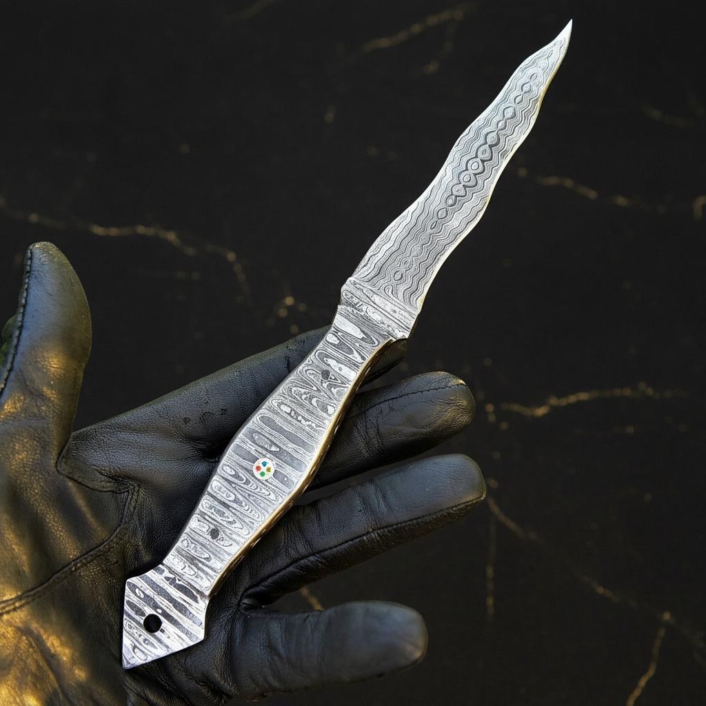 Hand Forged Kris Dagger with 10.5" Twist Pattern Damascus Steel Blade and Sheath - 2