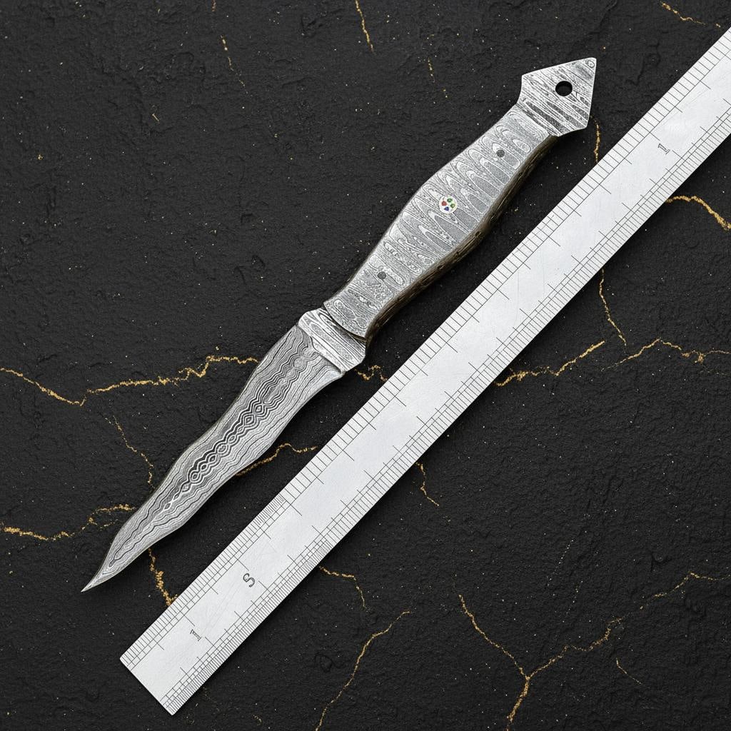 Hand Forged Kris Dagger with 10.5" Twist Pattern Damascus Steel Blade and Sheath - 3