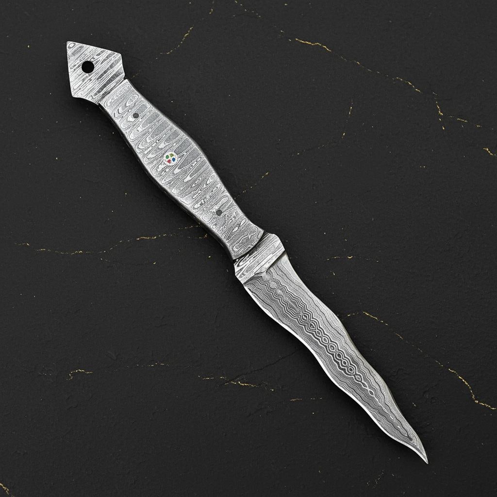 Hand Forged Kris Dagger with 10.5" Twist Pattern Damascus Steel Blade and Sheath - 4