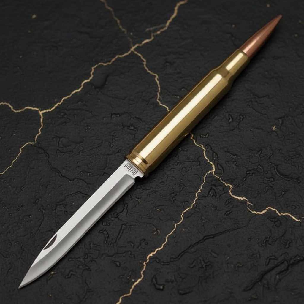 Tactical Folding Knife Brass 50 Caliber Bullet Handle 2nd Amendment Collect - 3
