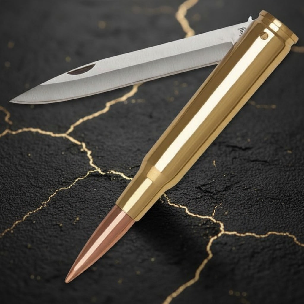 Tactical Folding Knife Brass 50 Caliber Bullet Handle 2nd Amendment Collect - 4
