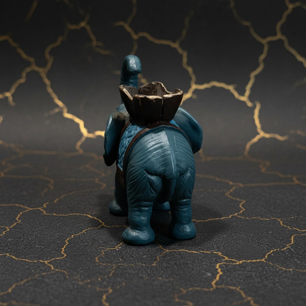 Antique Style Blue Painted Cast Iron Elephant Mechanical Coin Bank Vintage - 2