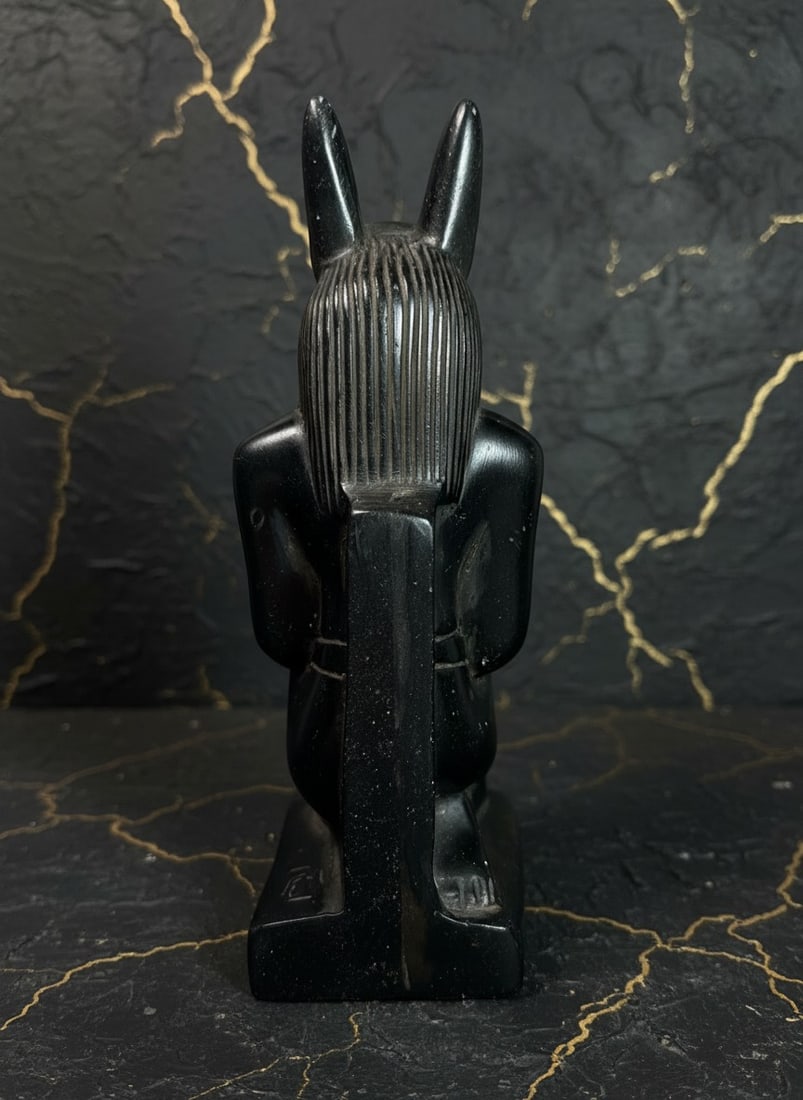 Hand-Carved Black Stone Egyptian Jackal Statue Anubis Figurine Vintage - 7