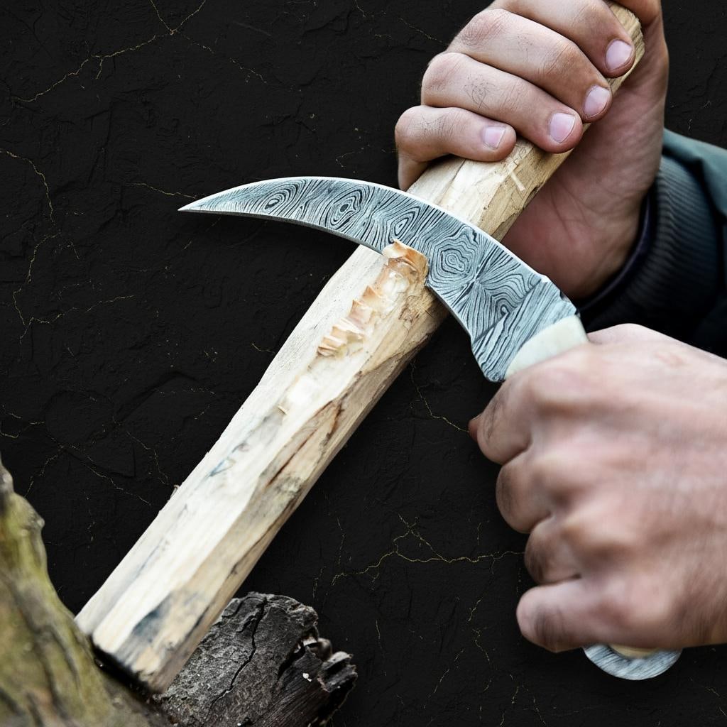 10" Hand Forged Damascus Steel Karambit Knife | Bone Resin Handle and Leather Sheath - 4