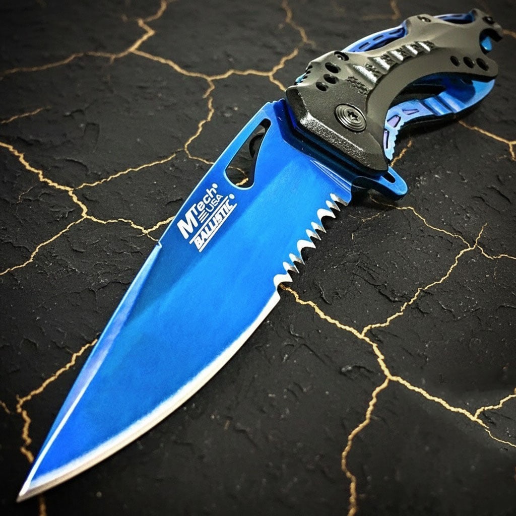 8.25" Blue Tactical Folding Knife Spring Assisted Pocket Blade (1 of 4)