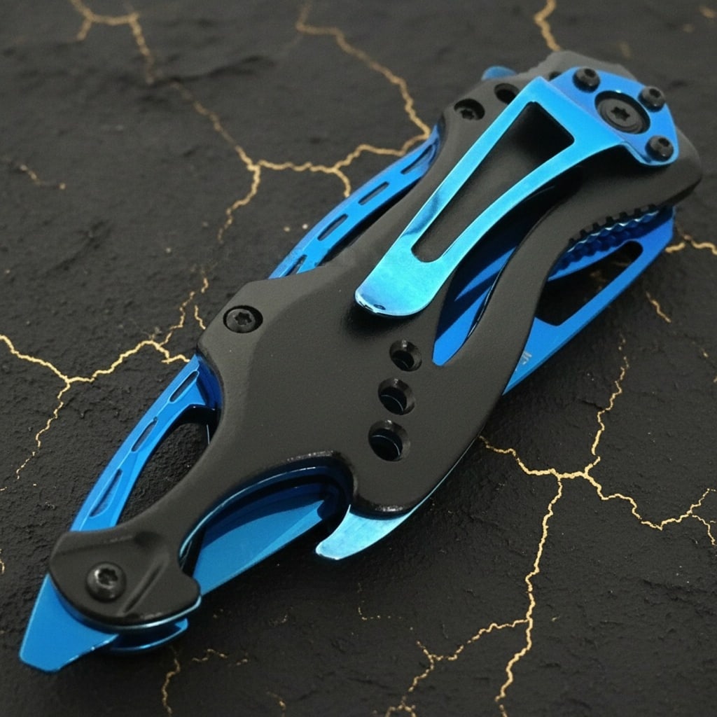 8.25" Blue Tactical Folding Knife Spring Assisted Pocket Blade - 2
