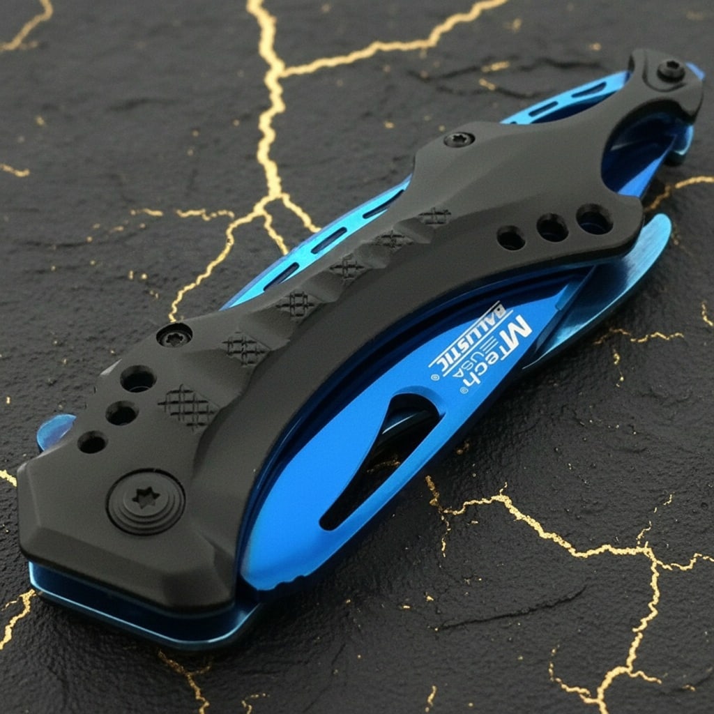8.25" Blue Tactical Folding Knife Spring Assisted Pocket Blade - 3