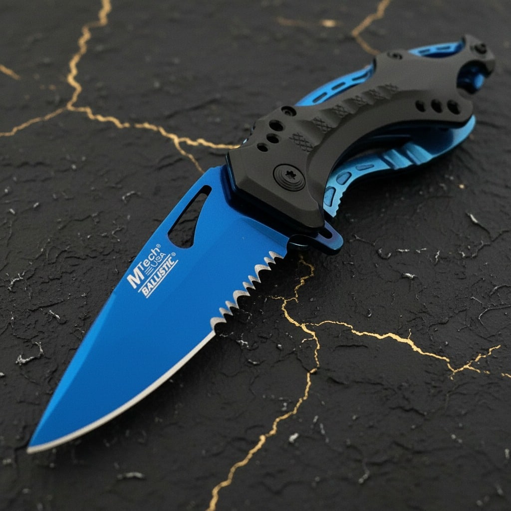 8.25" Blue Tactical Folding Knife Spring Assisted Pocket Blade - 4