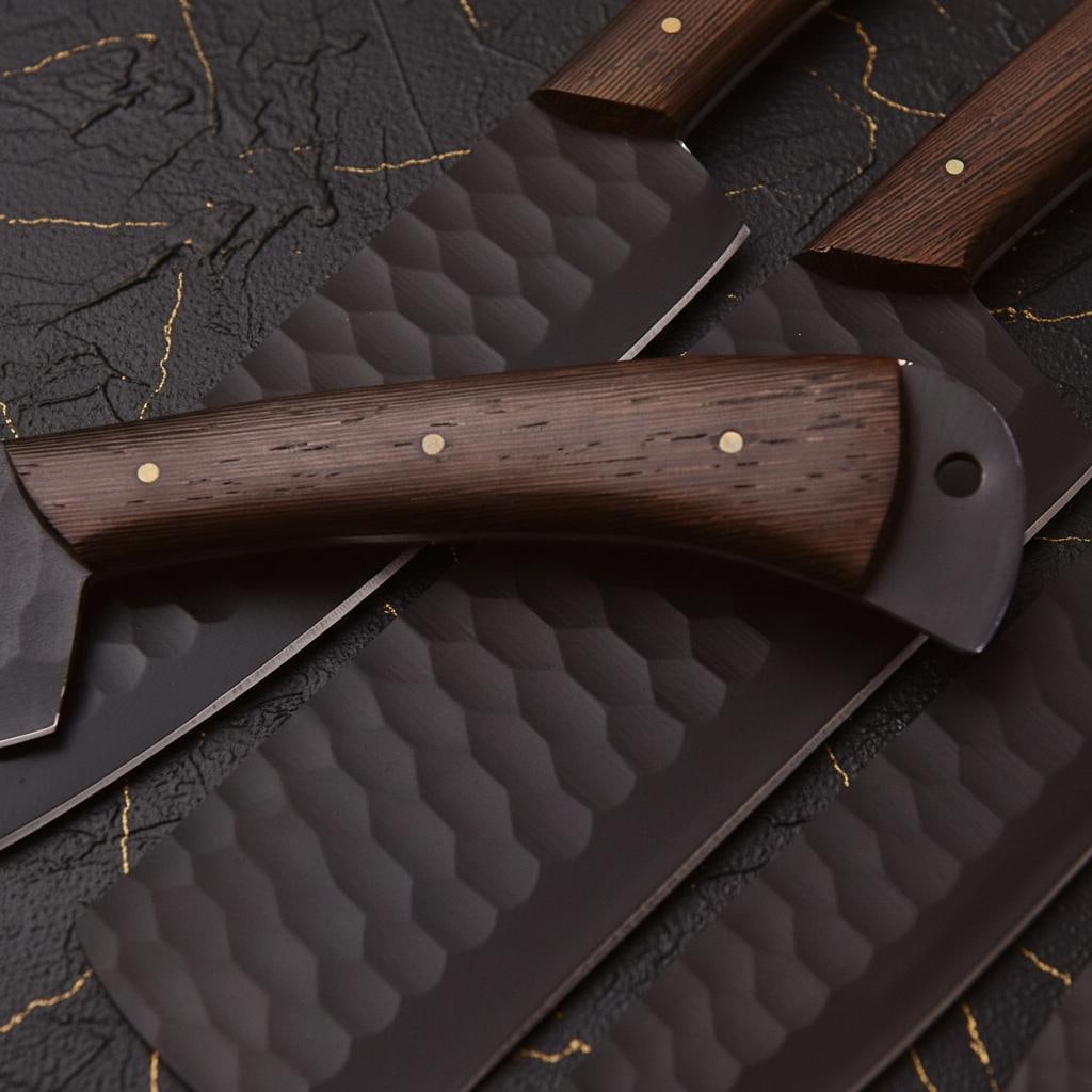 Damascus Steel Chef Knife Set 5pc Hand Forged High Carbon Blades and Leather Roll - 2