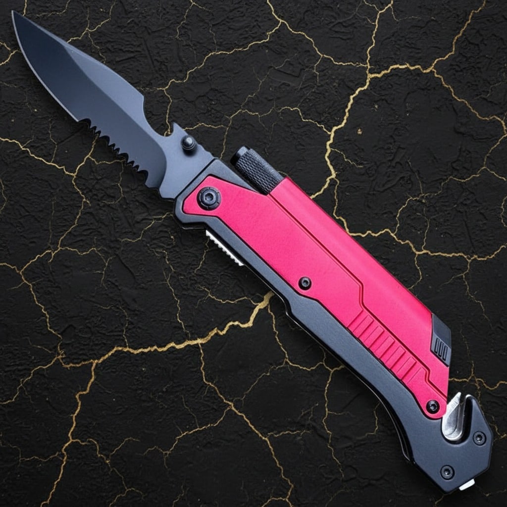 Multifunction Folding Tactical Rescue Knife with LED Light Red Emergency Tool - 3