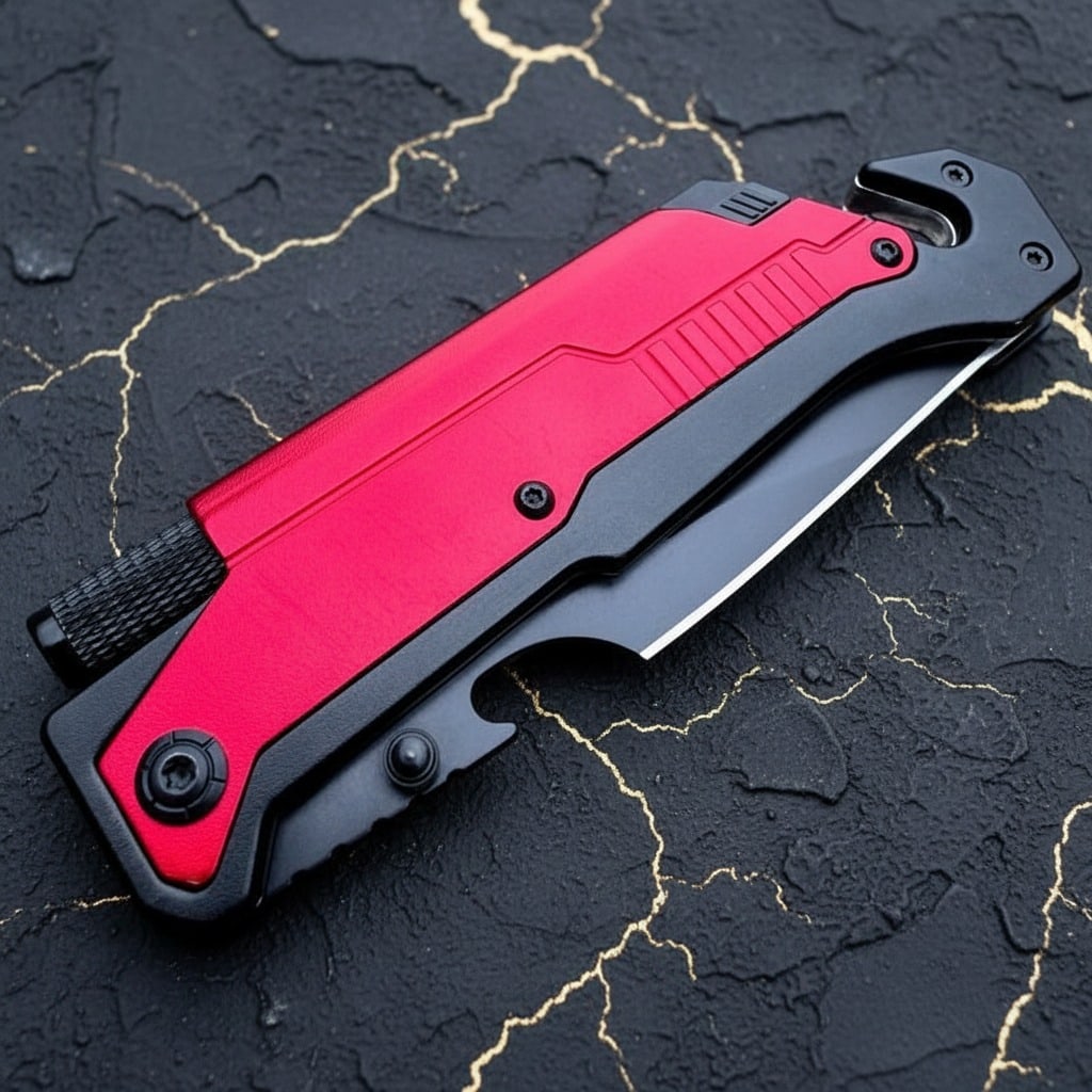 Multifunction Folding Tactical Rescue Knife with LED Light Red Emergency Tool - 5