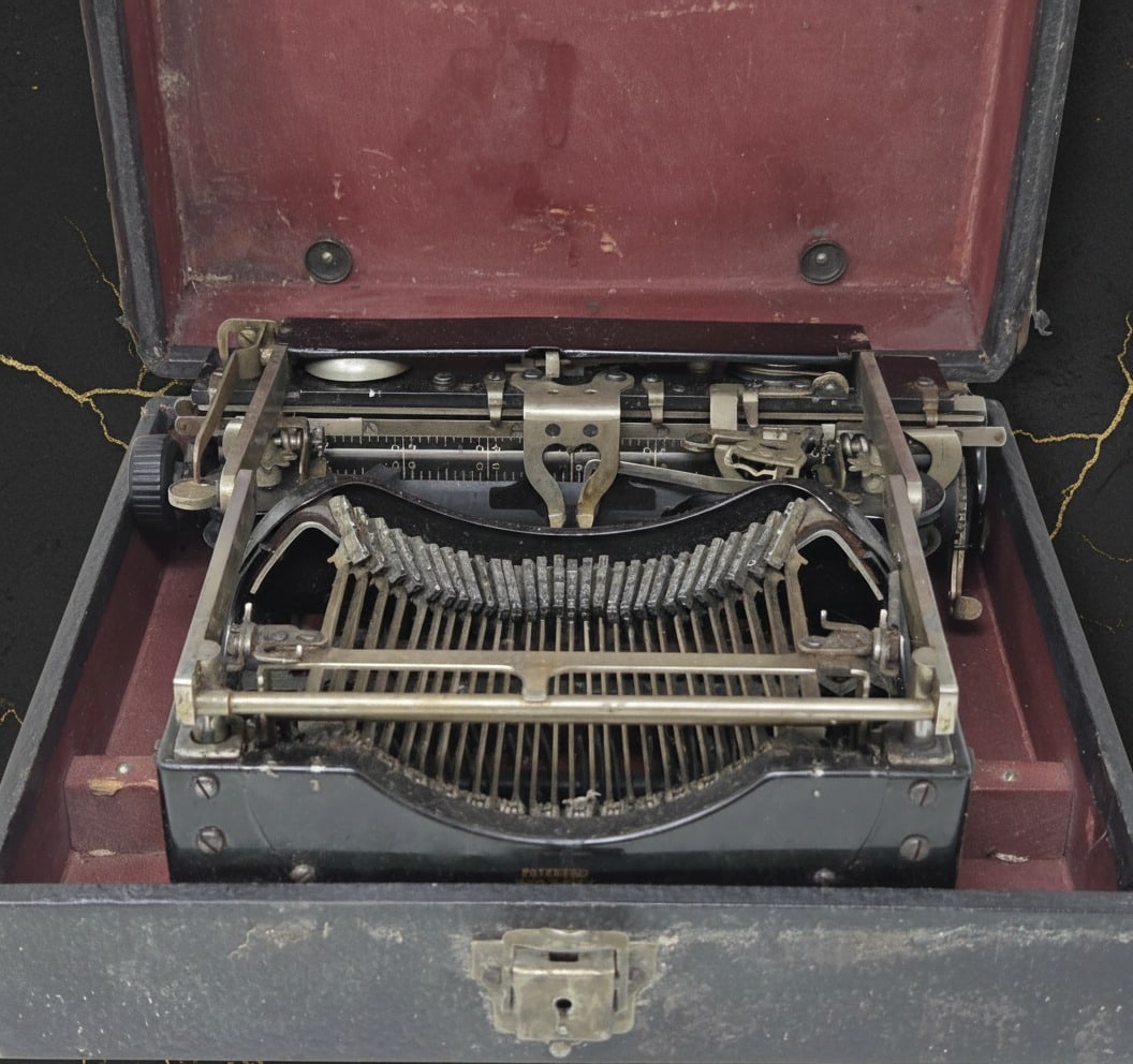 Vintage 1900s Portable Folding Typewriter w/ Case, Working Antique Machine - 2