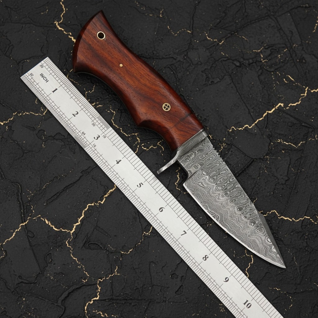 10.5" Damascus Steel Fixed Blade Knife Wood Handle Mosaic Pin with Sheath - 3