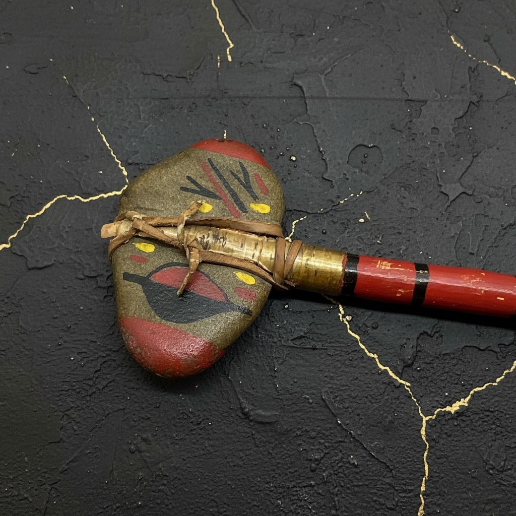 15.75" Handcrafted Stone Head War Club Axe Native American Style Wood Handle - 4