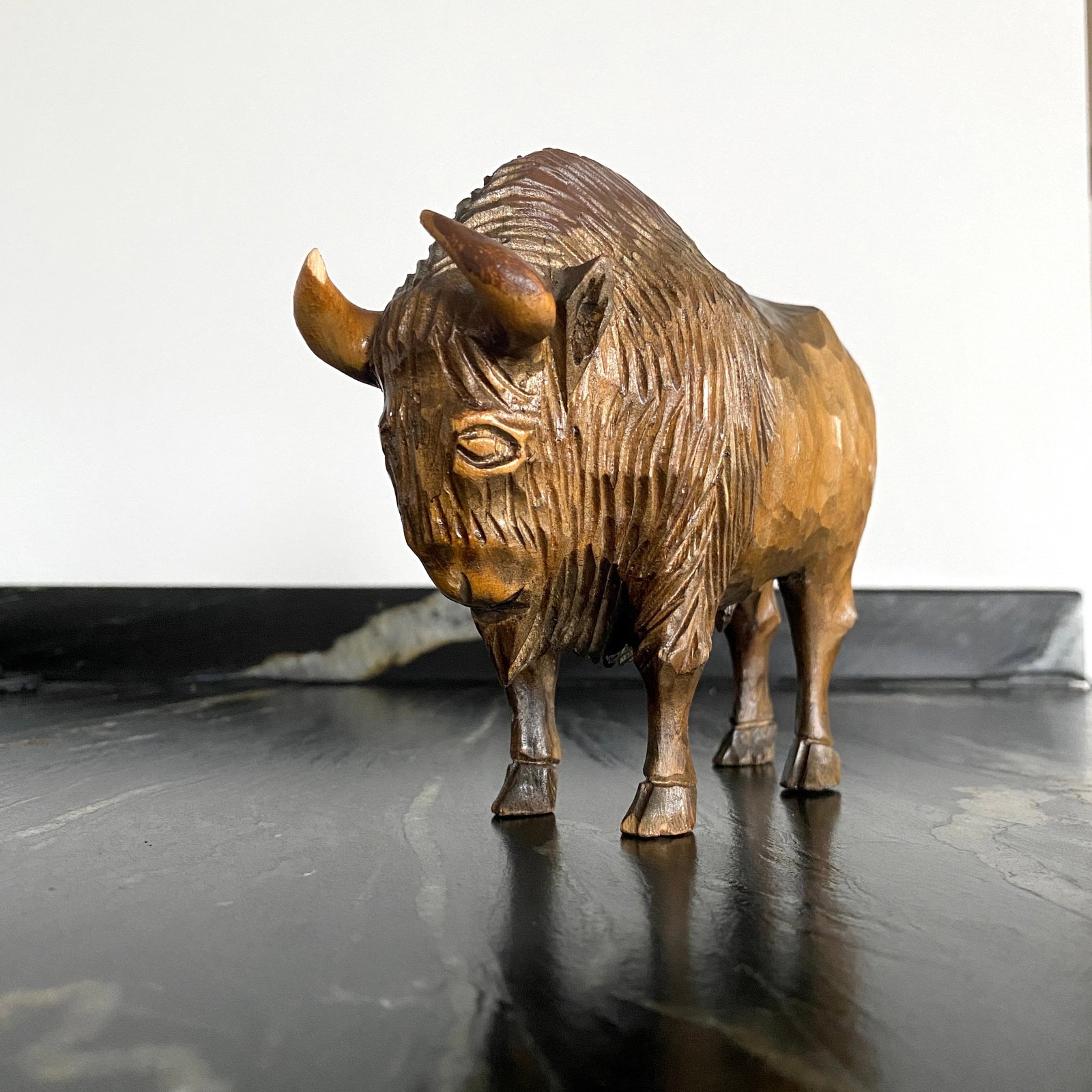 Amazing Vintage Wood Statue shaped like a Bison ramming a tree - 5