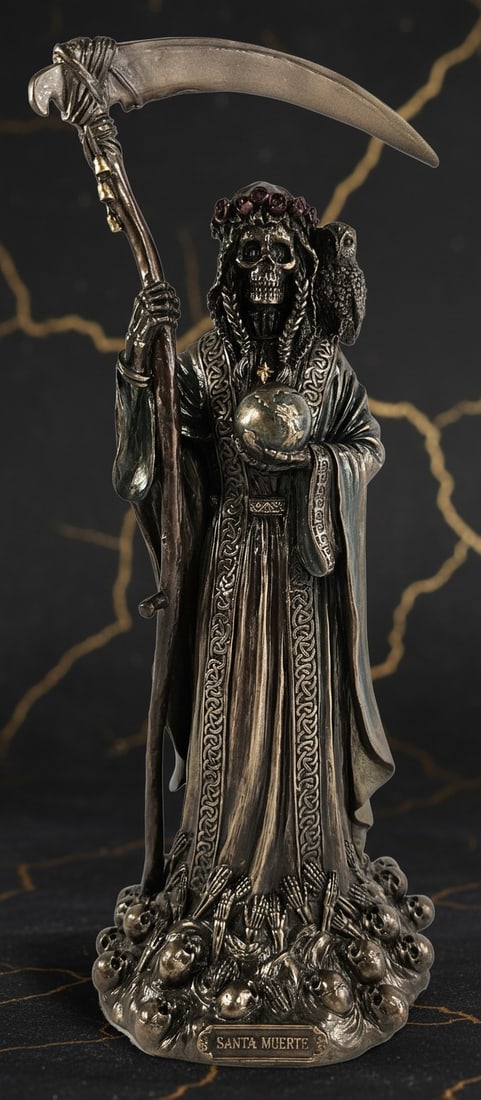 11.5" Holy Death Grim Reaper Figurine Bronze Tone Scythe Statue Art Decor (1 of 4)