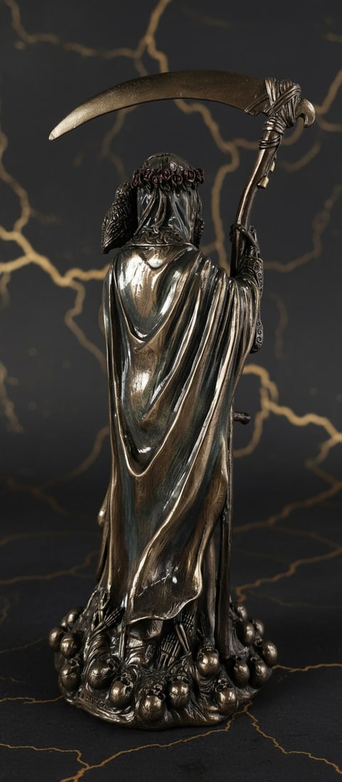 11.5" Holy Death Grim Reaper Figurine Bronze Tone Scythe Statue Art Decor - 3