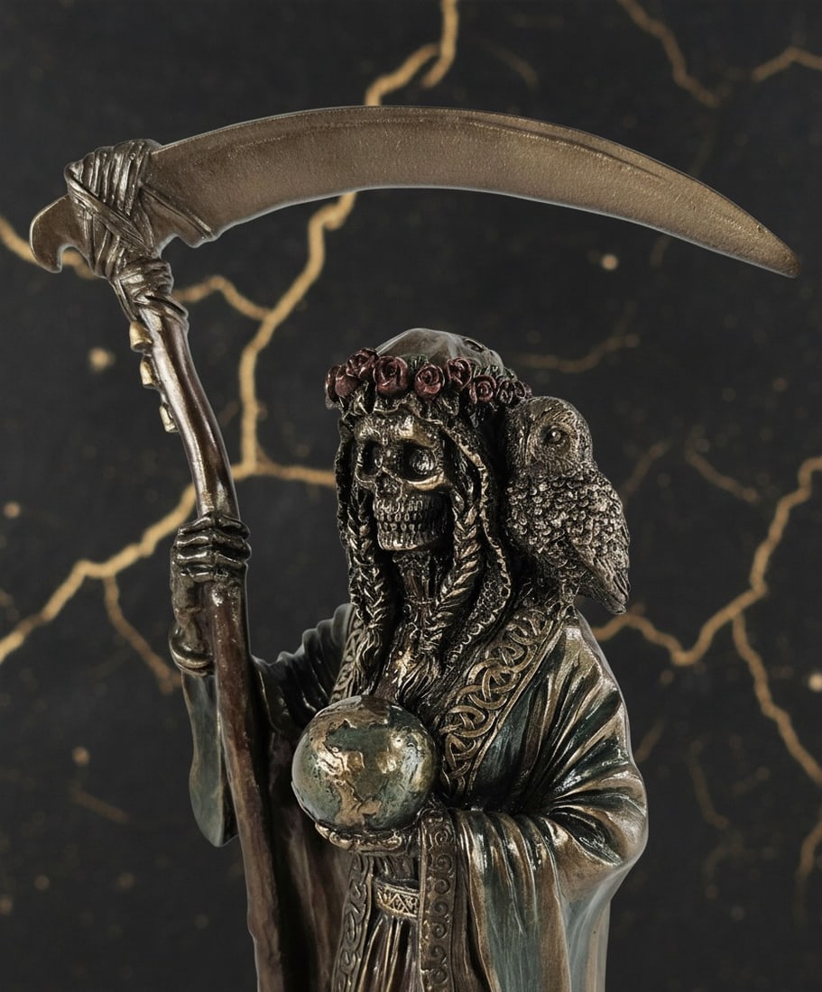 11.5" Holy Death Grim Reaper Figurine Bronze Tone Scythe Statue Art Decor - 4