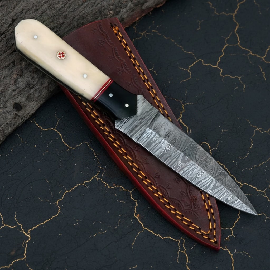 Handcrafted Damascus Steel Fixed Blade Knife Ergonomic Bone Handle Collectible - 2