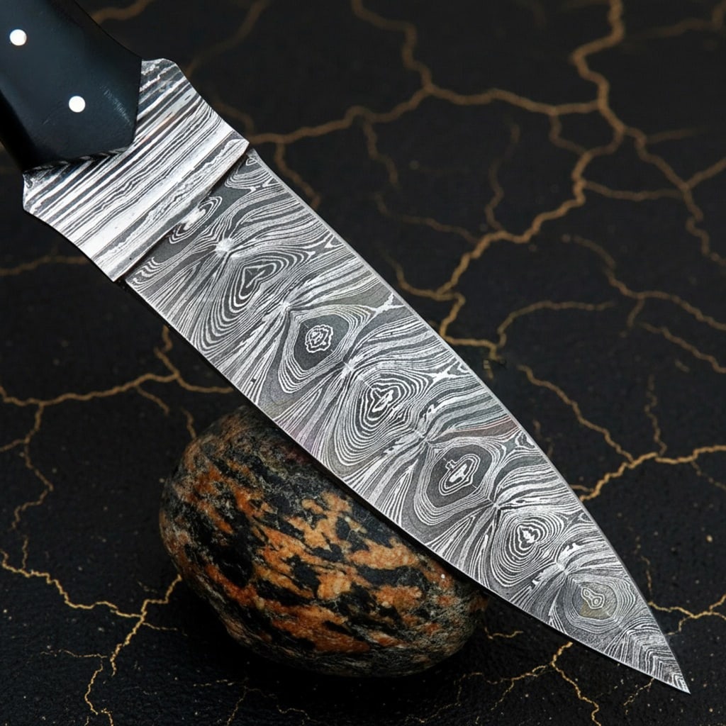 Handcrafted Damascus Steel Fixed Blade Knife Ergonomic Bone Handle Collectible - 3