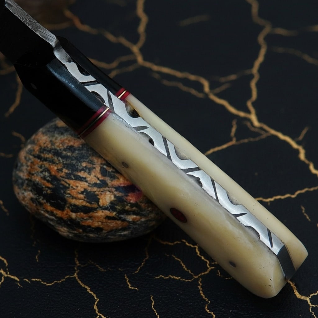 Handcrafted Damascus Steel Fixed Blade Knife Ergonomic Bone Handle Collectible - 5