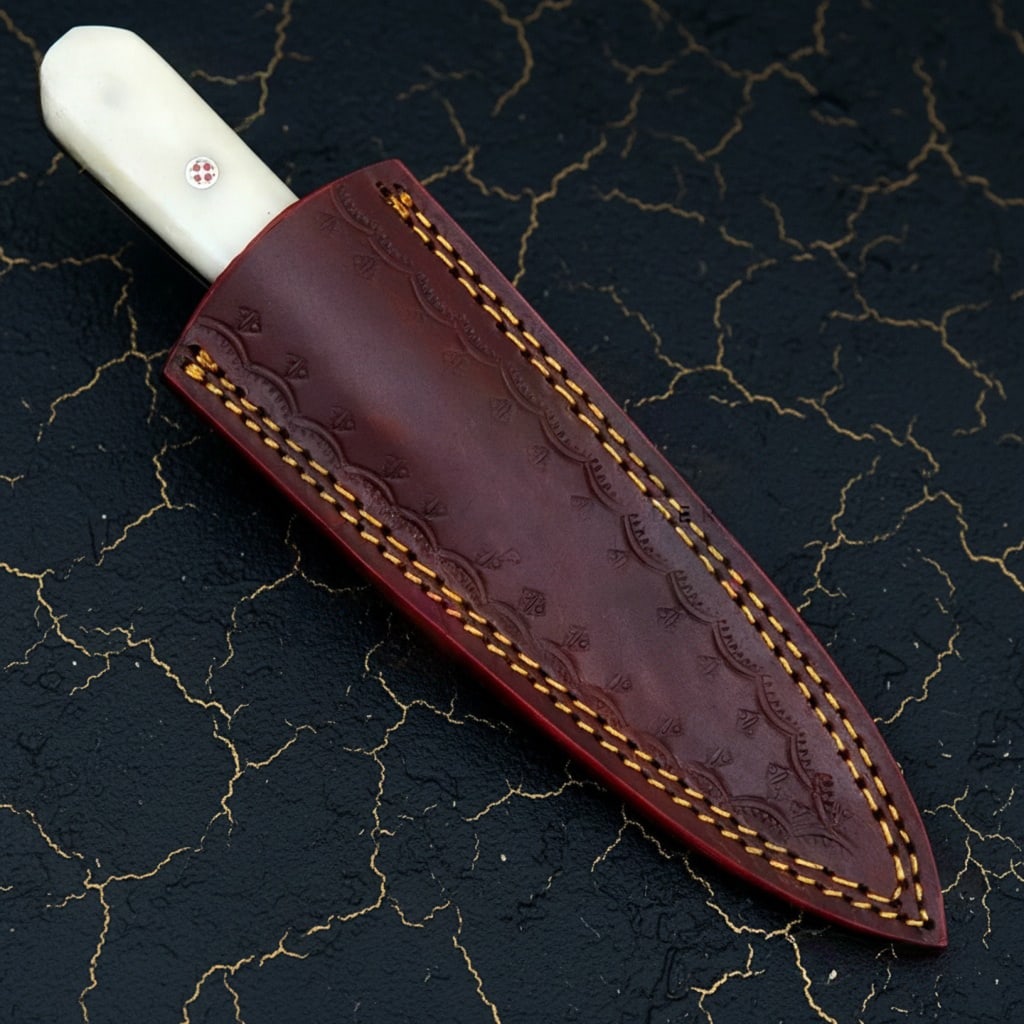 Handcrafted Damascus Steel Fixed Blade Knife Ergonomic Bone Handle Collectible - 6