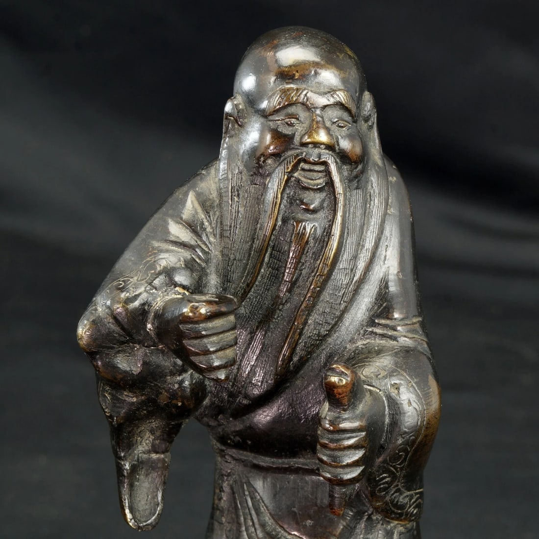 Chinese Ming Bronze Fuxi Figure with Fish - 3