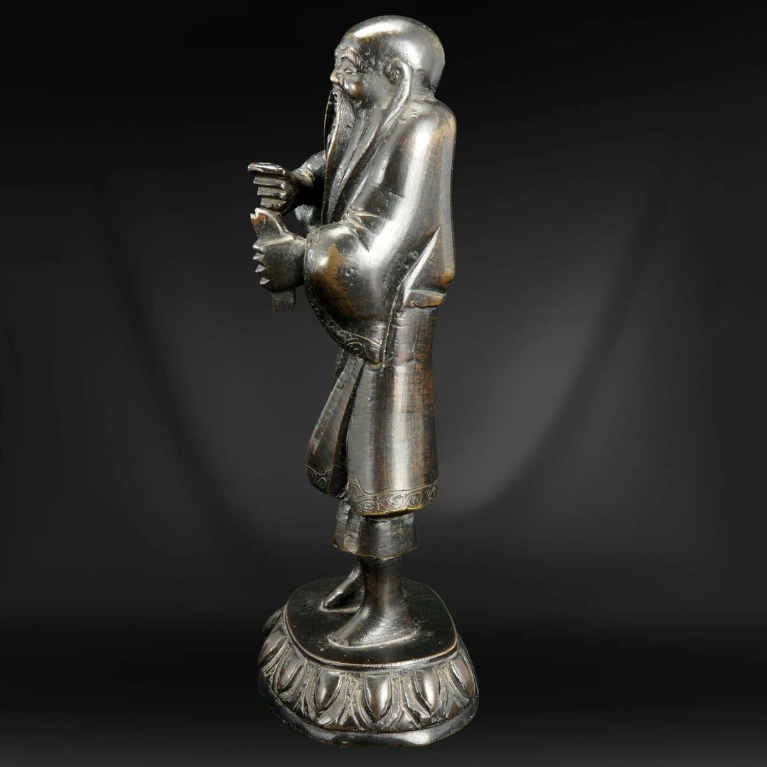 Chinese Ming Bronze Fuxi Figure with Fish - 4