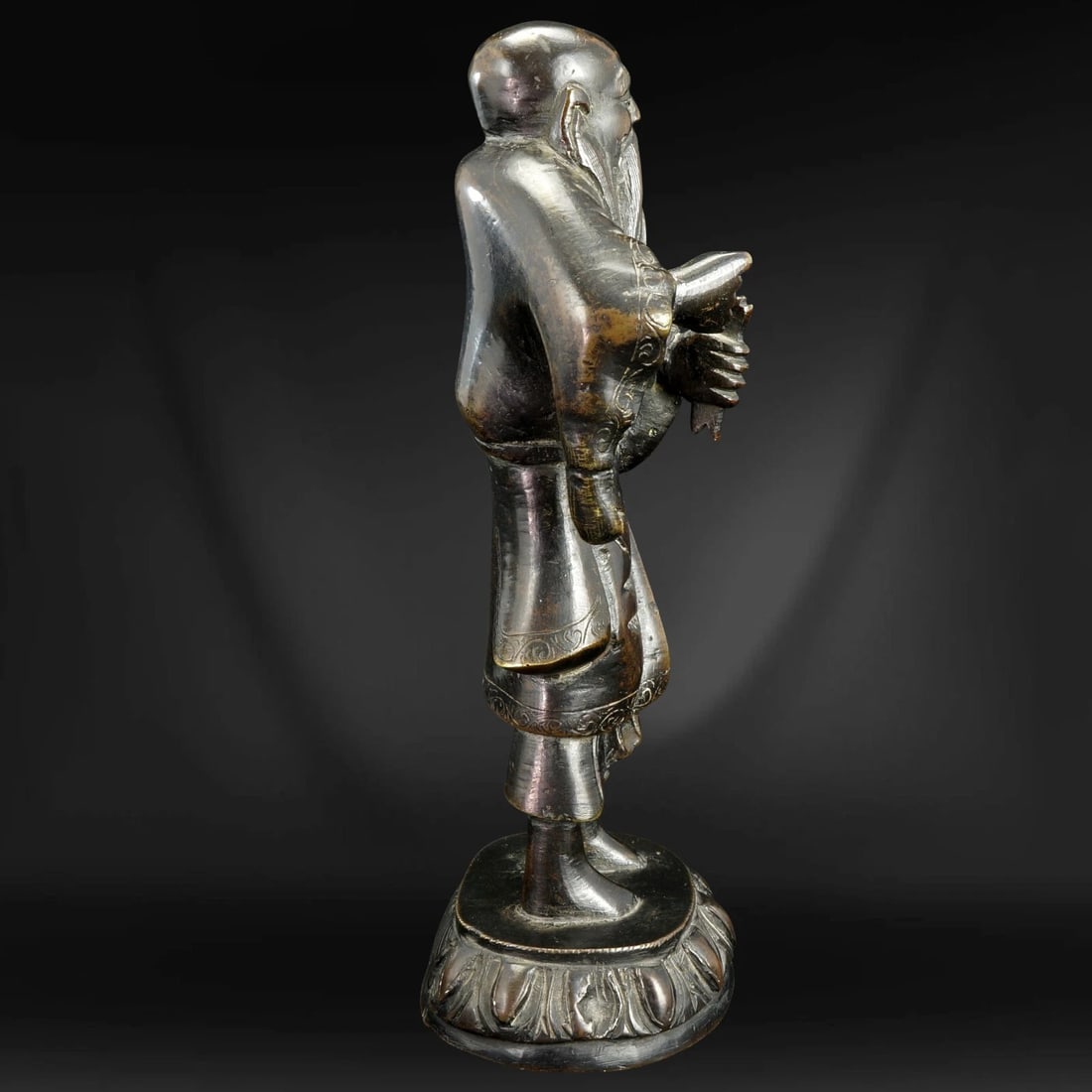 Chinese Ming Bronze Fuxi Figure with Fish - 6