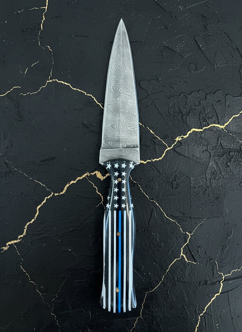 Handcrafted Blue Line Damascus Steel Boot Dagger Knife with Leather Sheath - 2