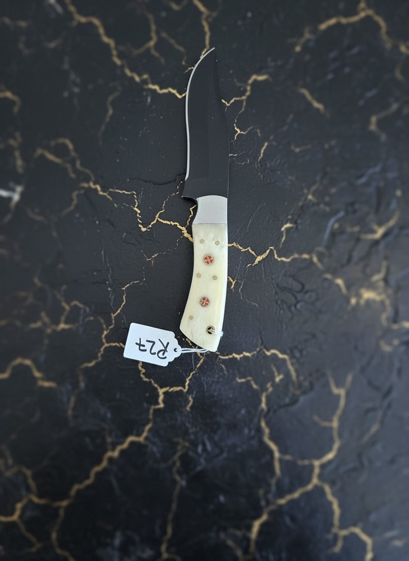 Handcrafted D2 Steel Hunting Knife Bone Handle Mosaic Pin Custom Sheath - 8