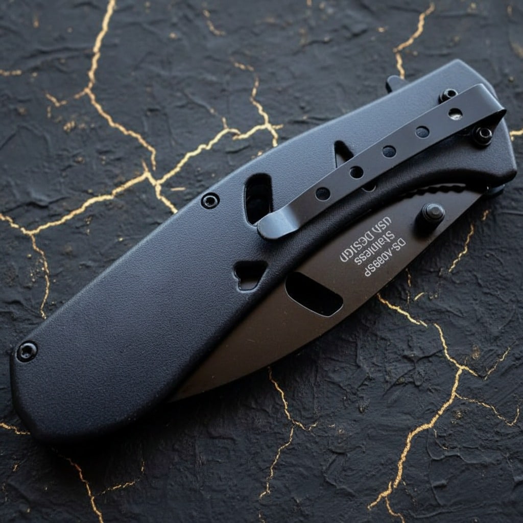 Tactical Spartan Warrior Folding Knife Dark Finish Pocket Blade - 5