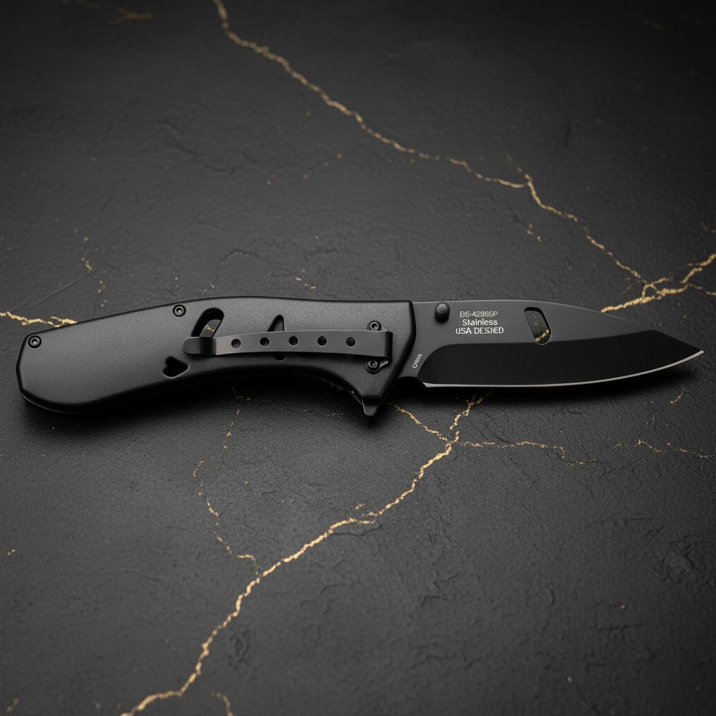 Tactical Spartan Warrior Folding Knife Dark Finish Pocket Blade - 8