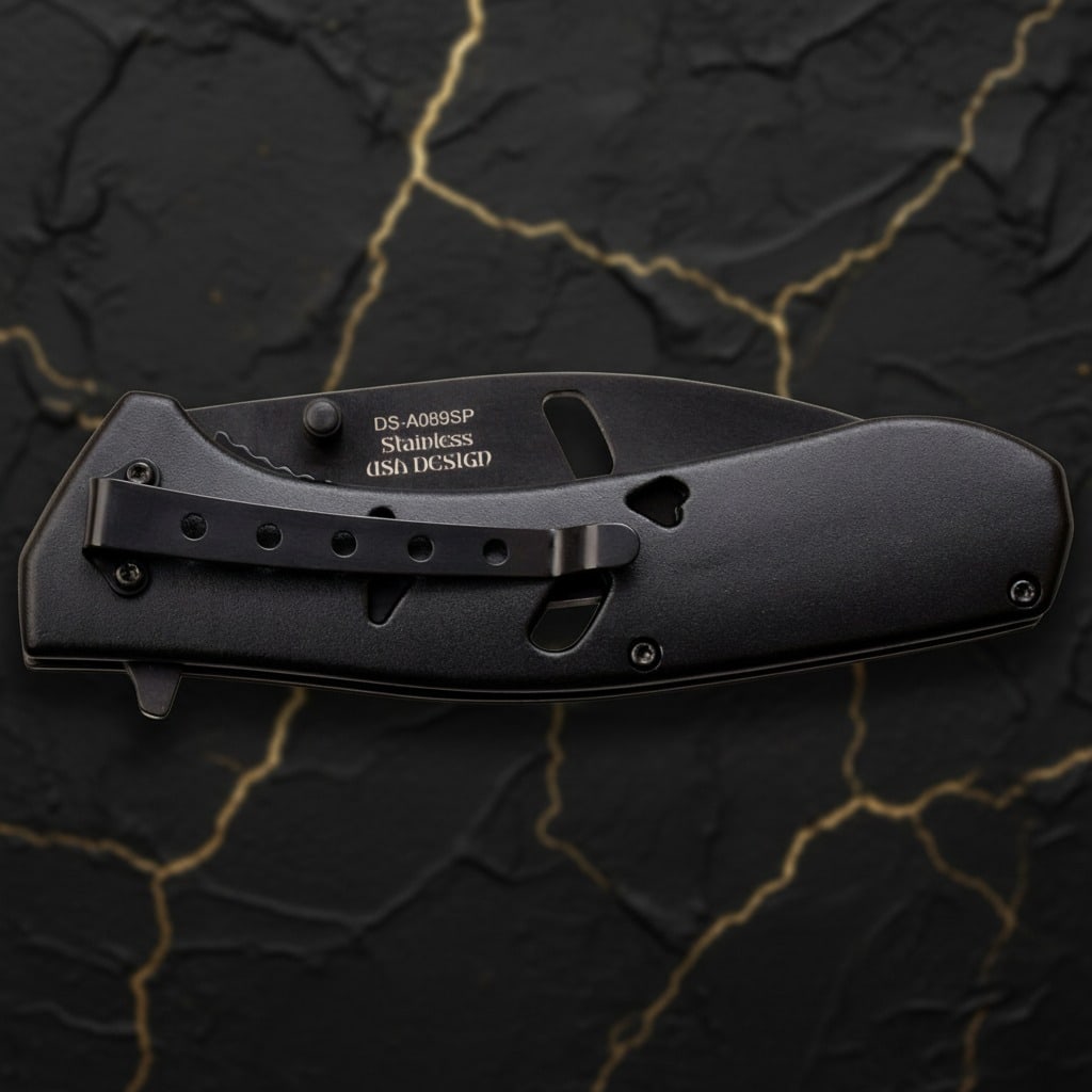 Tactical Spartan Warrior Folding Knife Dark Finish Pocket Blade - 9