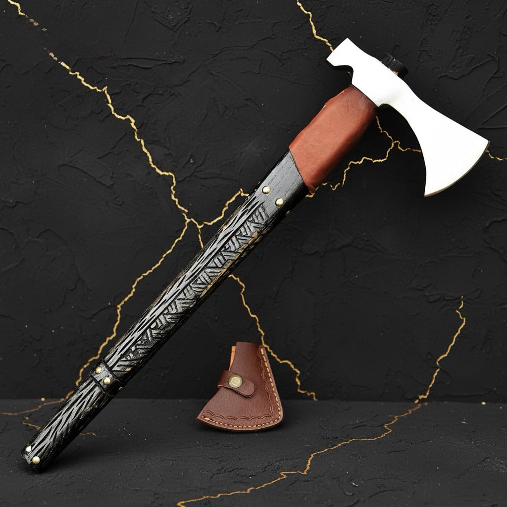 Hand-Forged Carbon Steel Viking Battle Axe Tactical Outdoor Camping Hatchet - 2