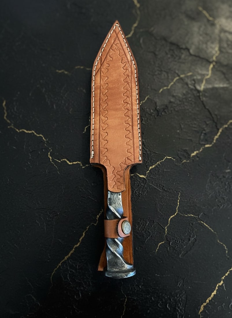 Custom 12.5" D2 Steel Railroad Spike Knife with Handcrafted Leather Sheath - 3